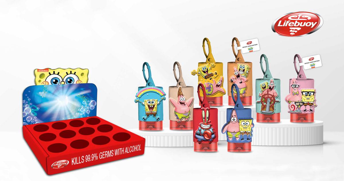 Lifebuoy SpongeBob Sanitiser Sleeves and POS Display