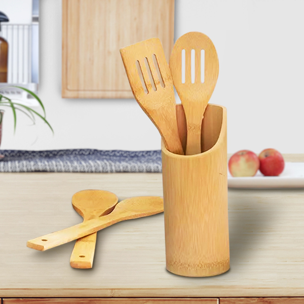 Bamboo Kitchen Utensils Set 8-Pack - Wooden Cooking Utensils for