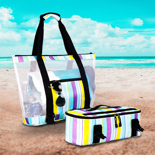 2-in-1 Mesh Beach Tote Bag with Detachable Cooler Bag